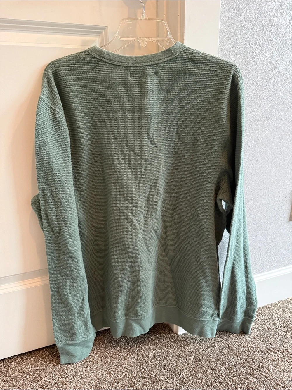 J. Crew Men's Sage Green Waffle-Knit Crewneck Sweatershirt